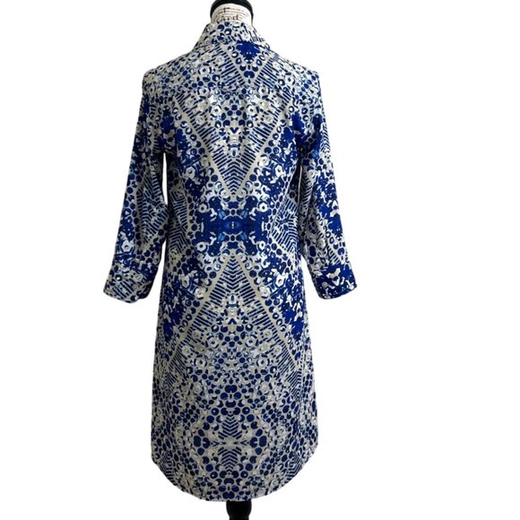 Cabi Women's Shirt Dress Sheer Button Up Blue Tan Roll Tab Sleeve Size S - Picture 3 of 6